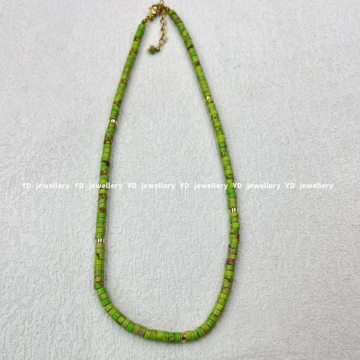 Wholesale Gemstone beaded moonstone patterned green water wave chain star and moon pendant stacked necklace