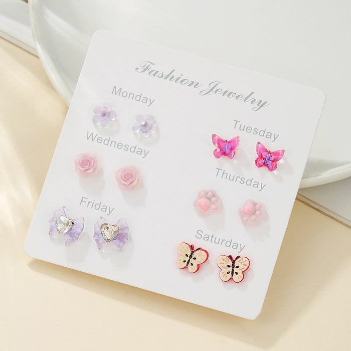 Wholesale 6Pcs Fruit Earring Set Strawberry Dopamine Earrings Alloy Drip Oil Fashion Accessory For Party Gift