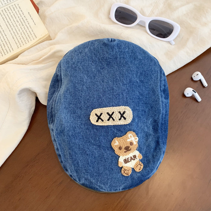 Wholesale Retro washed denim front versatile reverse ducktongue beret hat