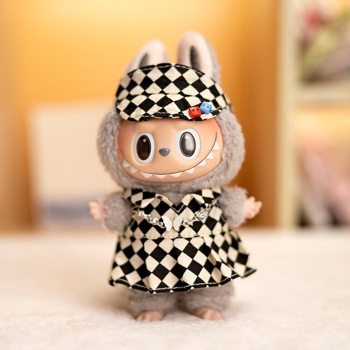 Wholesale Pendant Doll Clothes Checkboard Tennis Clothes suit Suspenders Skirt