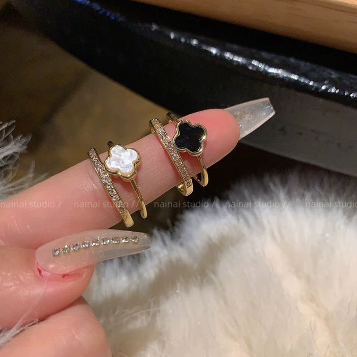 Wholesale Double layered clover open ring, light luxury new style, versatile temperament, index finger ring