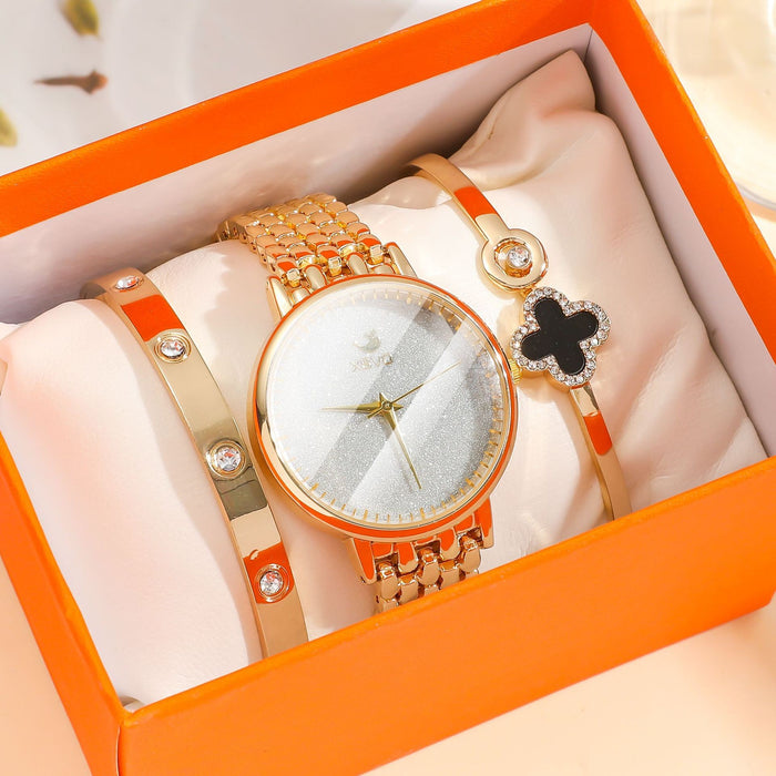 Wholesale Titanium Steel Casual Thin Strap Mesh Strap Quartz Watch + Bracelet Set