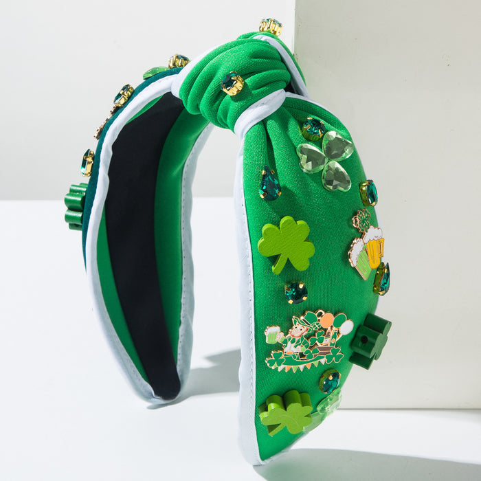 Wholesale St.  Patrick' s Day rhinestone-embellished clover accessory green headband