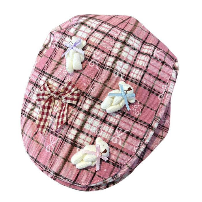 Wholesale Grid forward hat niche design cartoon bow plaid beret