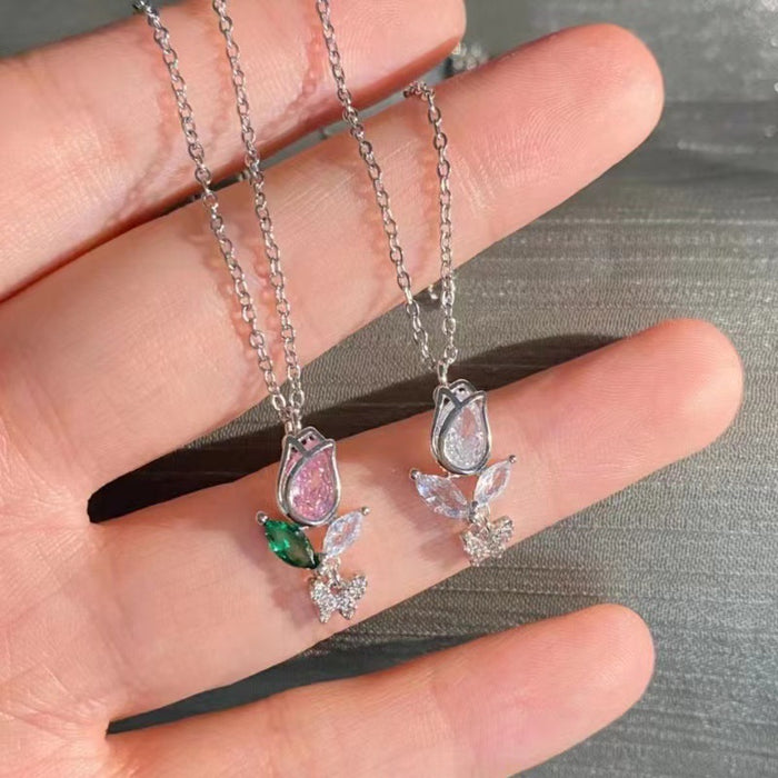 Wholesale Zircon flower necklace butterfly pendant light luxury niche collarbone chain versatile temperament personality accessory