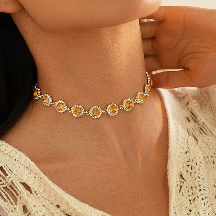 Wholesale Colorful rhinestone necklace, personalized temperament, gemstone necklace, light luxury, niche design, high-end feeling, collarbone chain