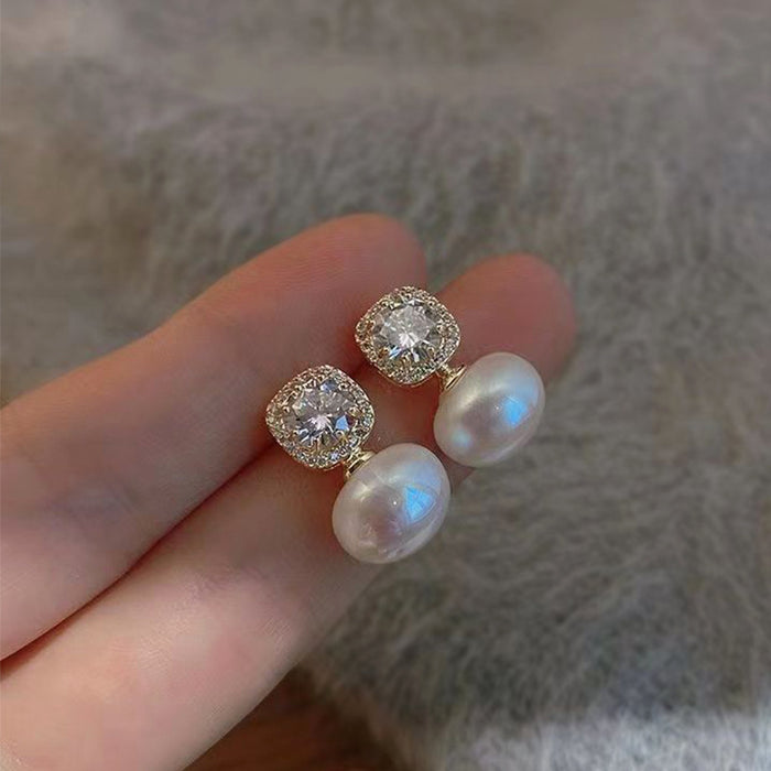 Wholesale Geometric Diamond Pearl Earrings JDC-ES-YuHang010