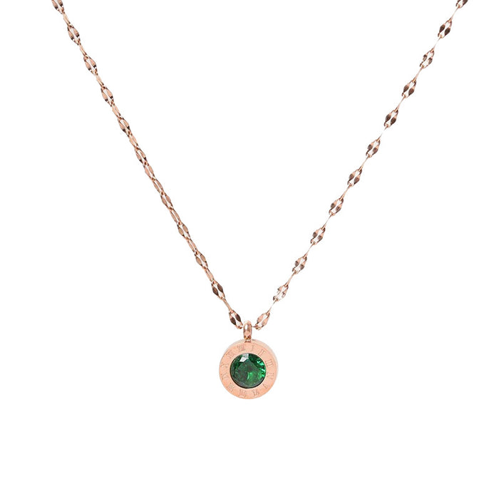 Wholesale Personalized collarbone chain, simple rose gold, Roman letters, zircon pendant, stainless steel necklace for women