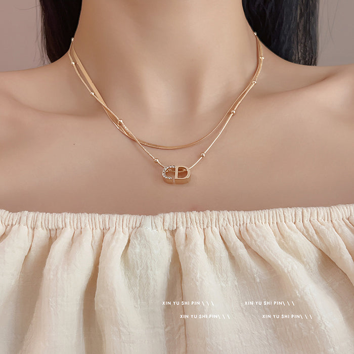 Wholesale Double layered letter necklace, new niche personalized collarbone chain, high-end snake bone chain, neck chain accessory