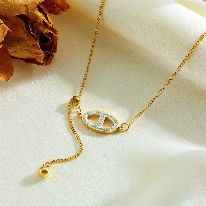 Wholesale New Pulling Diamond Pig Nose Titanium Steel Necklace with Gold Non fading Necklace