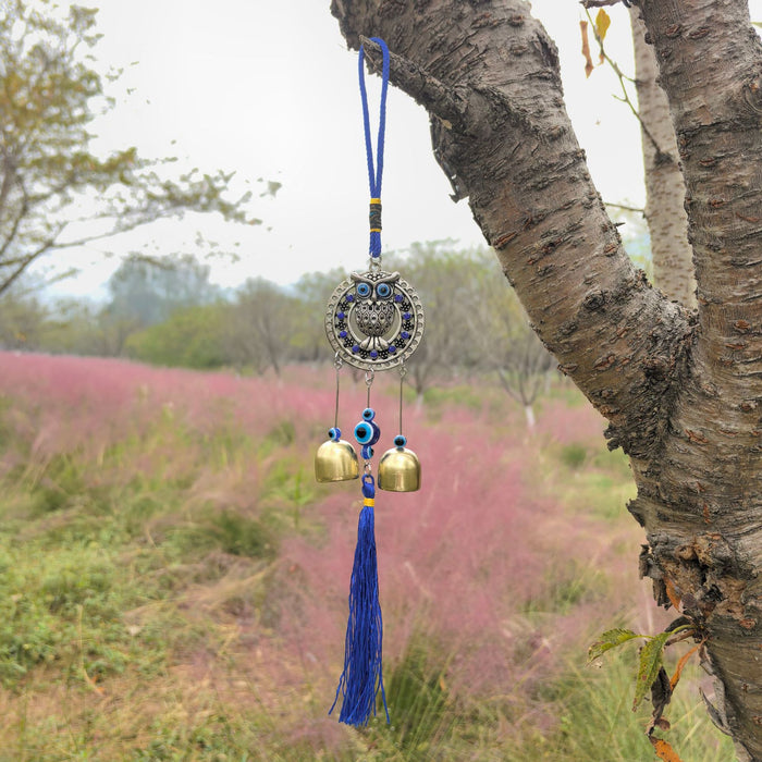 Wholesale Metal copper wind chime pendant, door decoration, copper bell, wind chime, auspicious retro blue pendant