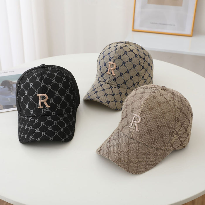 Wholesale Checkered Embroidered R-Letter Hat Retro Duck Tongue Hat Personalized Sunscreen and Sunshade Baseball Hat Trendy