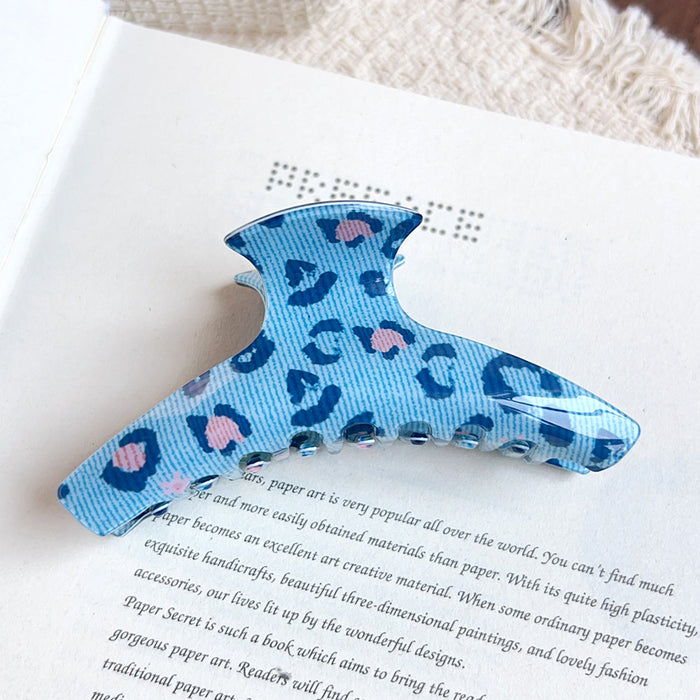 Wholesale PVC Blue Leopard Pattern Large Hair Claw Clip Retro Hair Accessory for Women