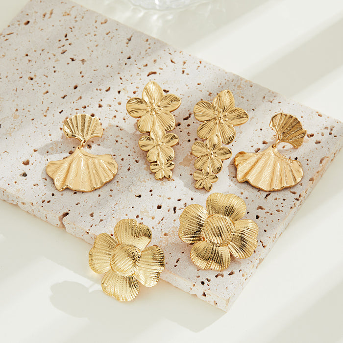Wholesale Real gold ginkgo leaf earrings,  non-fading flower earrings