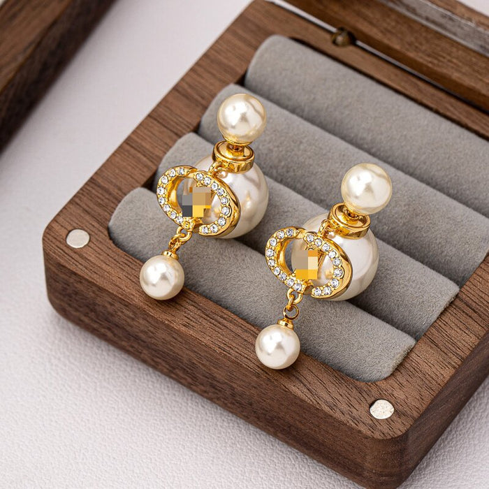 Wholesale Diamond-encrusted pearl earrings