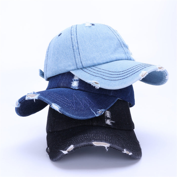 Wholesale Washed and distressed denim soft top duckbill cap for women, retro and versatile casual new baseball cap