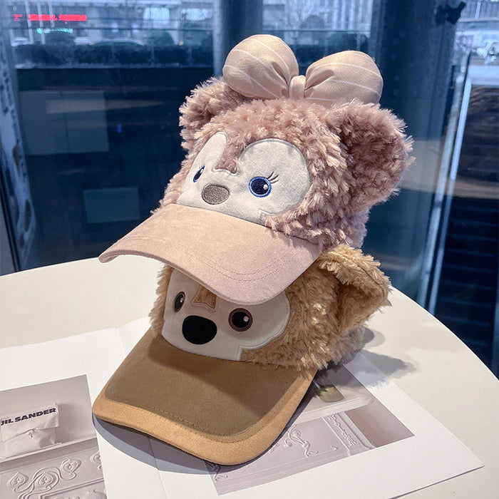 Wholesale Plush baseball cap for girls, cute and warm in autumn and winter, little bear stand up ear cartoon duckbill cap