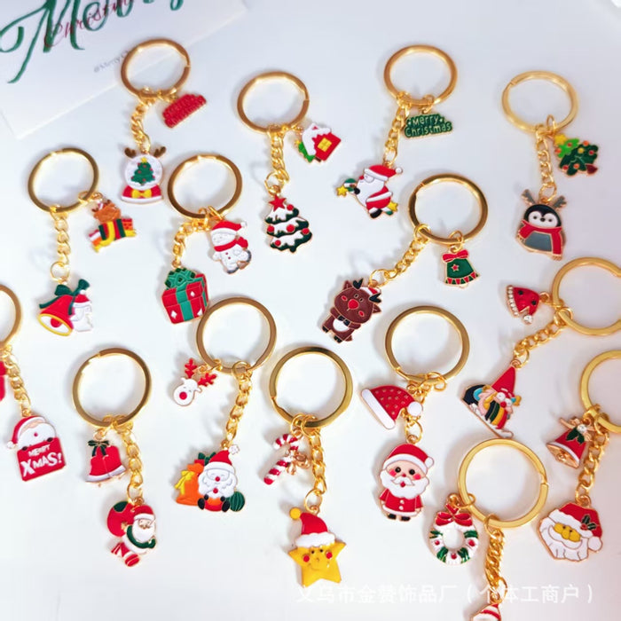 Wholesale Christmas keychain cartoon metal ornaments Christmas tree elk snowman cute creative bag pendant gift