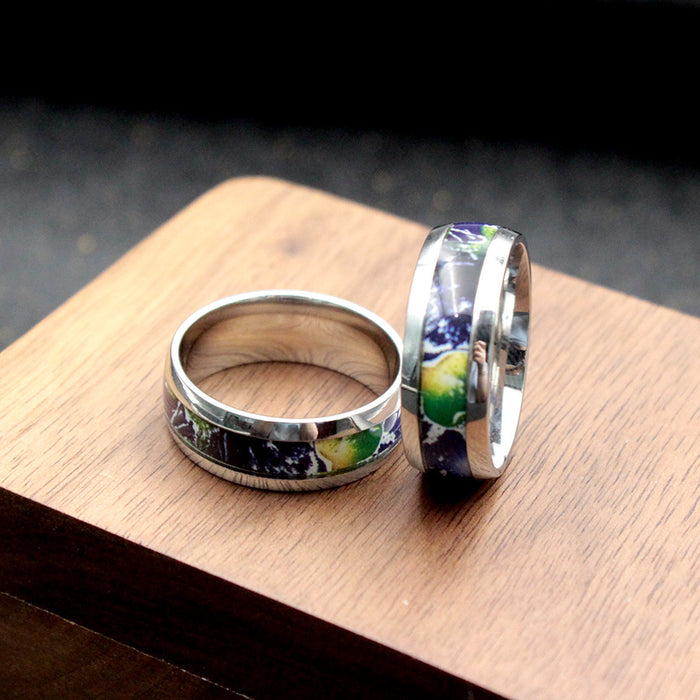 Wholesale Personalized Creative Earth Pattern Titanium Steel Ring 3D Stickers Drip Oil Ring Jewelry
