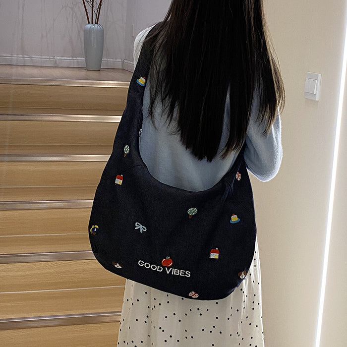 Wholesale Cowboy crossbody bag versatile embroidered single shoulder tote bag simple canvas bag