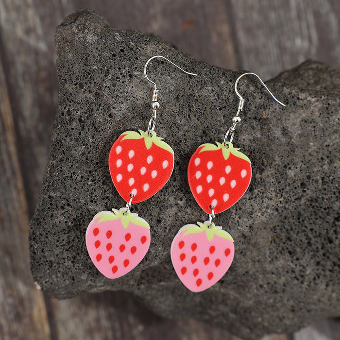 Wholesale Acrylic Earrings Two Strawberries Design Sweet Style Jewelry Accessory