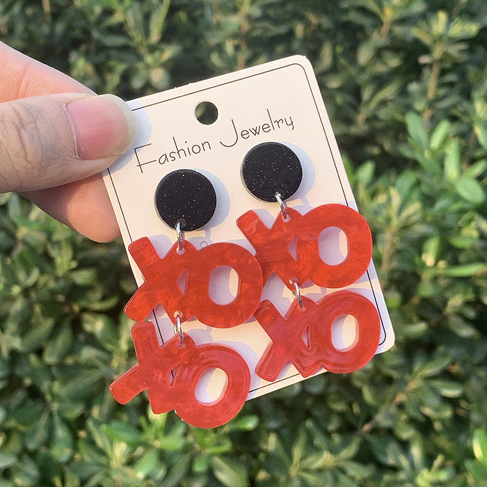Wholesale Valentine' s Day Earrings Series English Letters Xoxo Acrylic Romantic Shiny Red Earrings