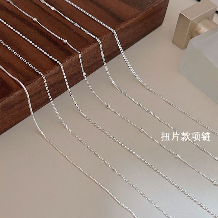 Wholesale Pure silver plain chain necklace for women, light luxury, fine layering, versatile DIY pendant
