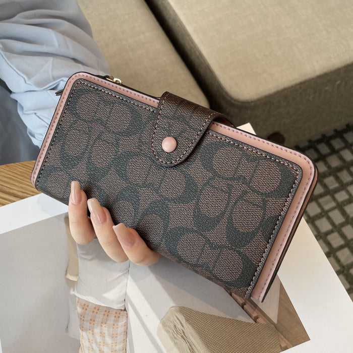 Wholesale PVC Apricot Powder Letter Print Long Wallet Trendy Fashion Accessory for Daily Use