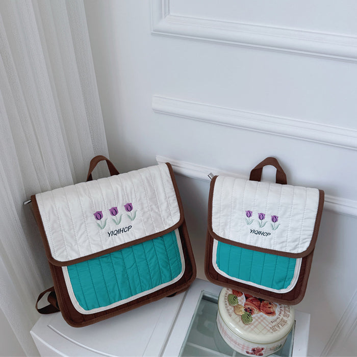 Wholesale Children's backpack with Western style tulip flower embroidery street photography backpack