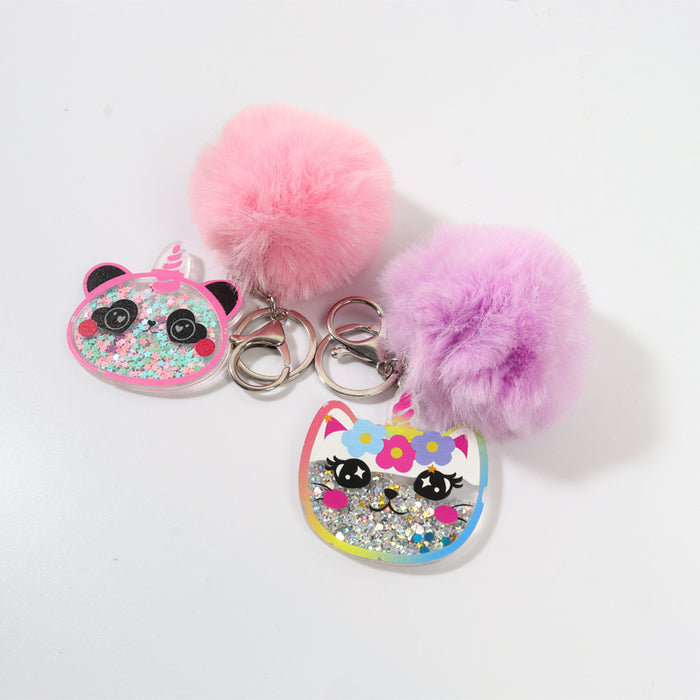 Wholesale Cat Panda Keychain Customized Anime Quicksand Cartoon Pendant Plush Pendant Factory Direct