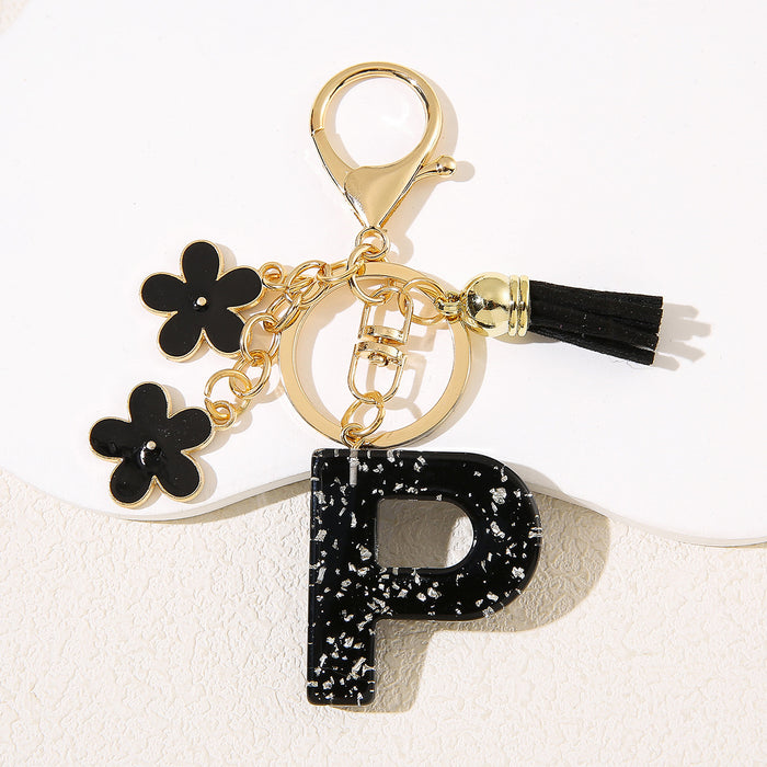 Wholesale Flower 26 English Letter Pendant Keychain Letter Keychain Women's Bag Accessories