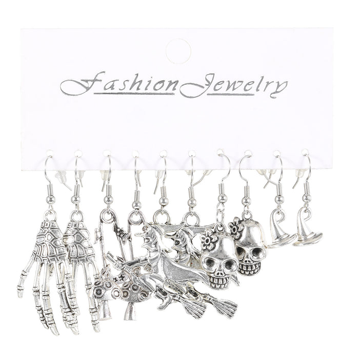 Wholesale  Exaggerated Earrings European and American Silver Pumpkin Skull Claw  Earrings 5-Piece Set Earrings