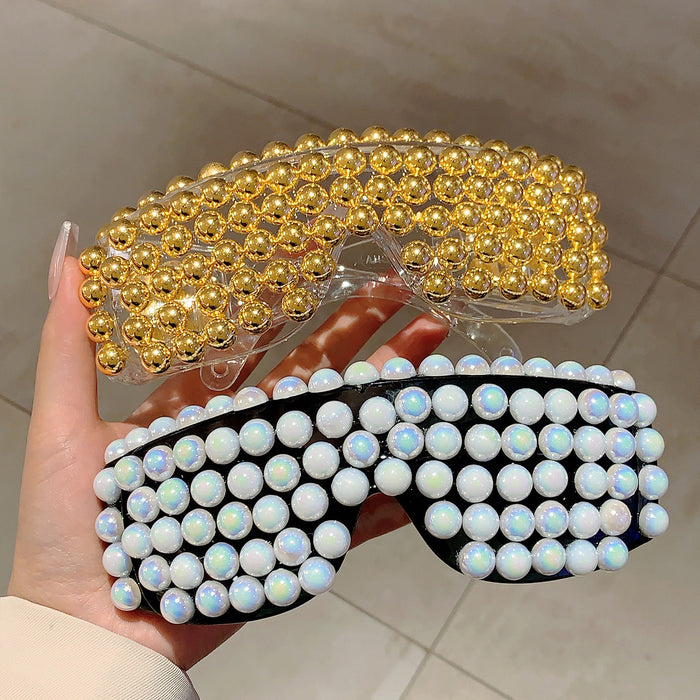 Wholesale Fashionable and personalized sunglasses decorated with pearls, party and street photography, high-end glasses
