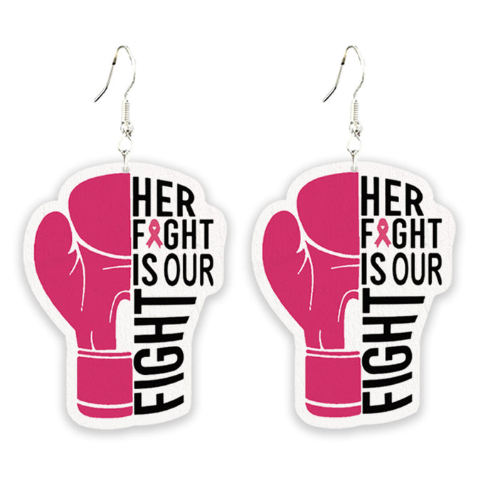 Wholesale Struggle Jewelry Pink Ribbon Wooden Pattern Earrings