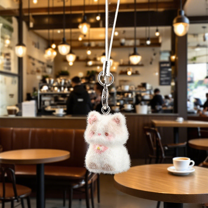 Wholesale Cartoon cute flocked 3D resin cat keychain bag charm