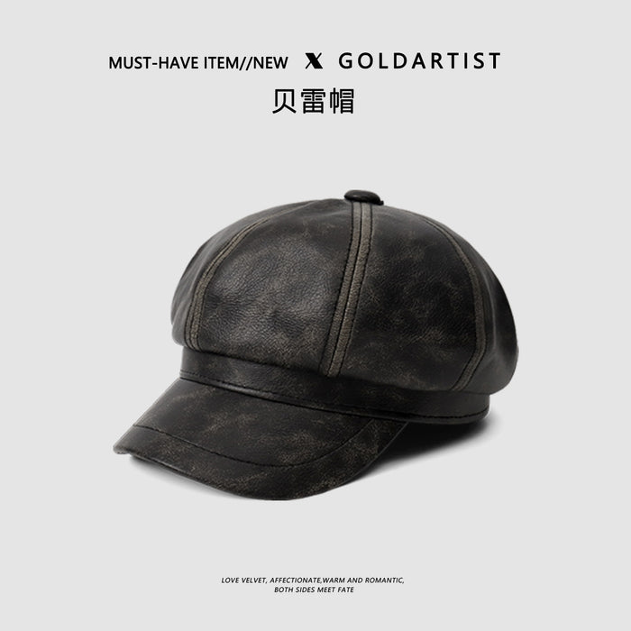 Wholesale Autumn and winter black beret women's big head circumference octagonal hat retro versatile