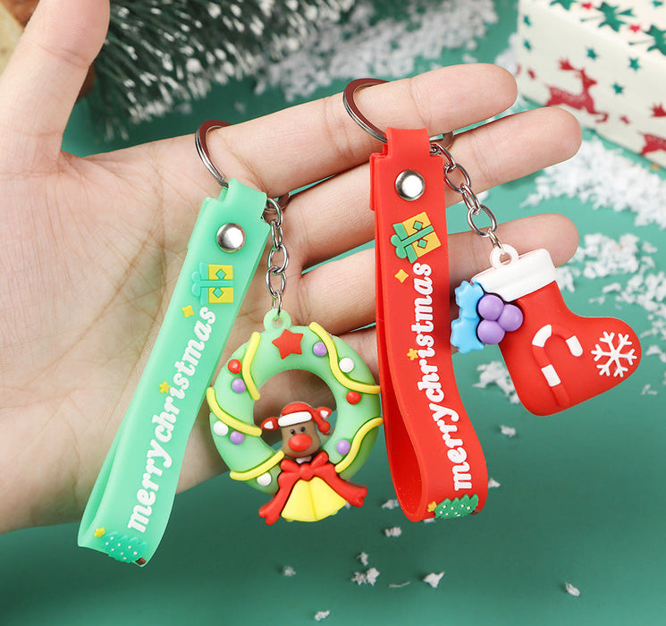 Wholesale Cartoon Christmas series keychain New Year Christmas cute three-dimensional doll Christmas tree pendant small gift