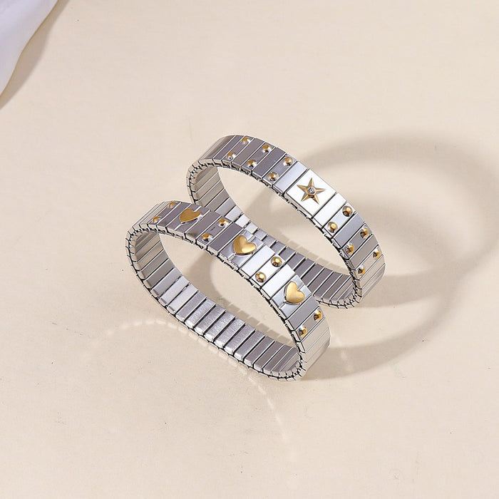 Wholesale Stainless steel bracelet, women's high-end feeling, heart pentagram elastic bracelet