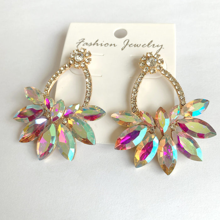 Wholesale Exaggerated fashion, high-end feel, light luxury earrings, exaggerated colorful zircon flower personalized earrings