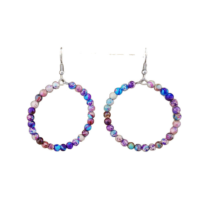 Wholesale Retro fashion hollow round bead earrings with colorful emperor stone beads