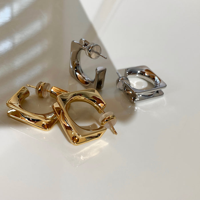 Wholesale Geometric square minimalist metallic earrings