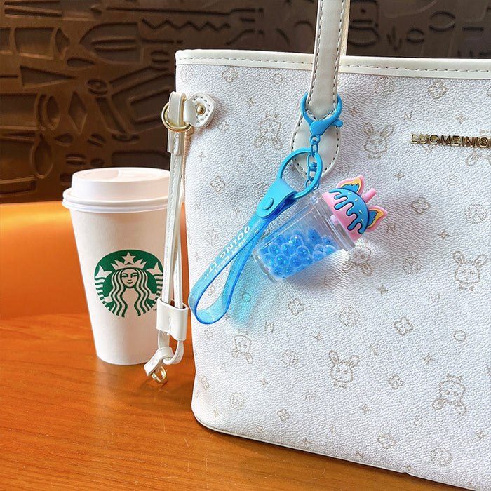 Wholesale Oil-filled bubble bead cat ear milk tea cup keychain