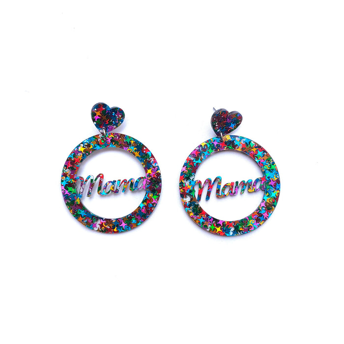Wholesale Love Circle Mother's Day Mama Colorful Acrylic Earrings JDC-ES-QiuG002