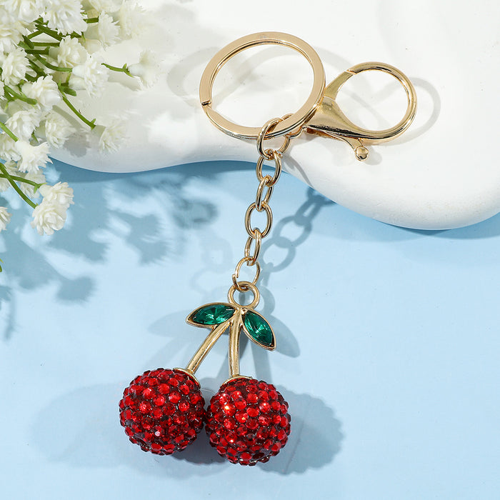 Wholesale Fruit Alloy Rhinestone Cherry Keychain Diamond Cherry Car Bag Pendant