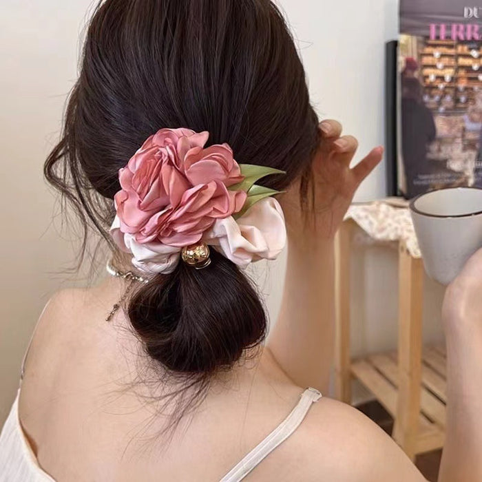 Wholesale rose flower large intestine hair ring hair rope girls elegant temperament rubber band women hair rope