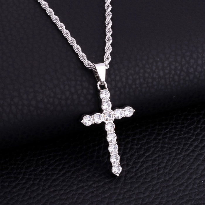 Wholesale Full Diamond Cross Necklace Titanium Steel Accessories Personalized Sweater Chain