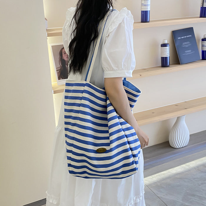 Wholesale Striped canvas bag tote casual bag shoulder tote bag shopping bag