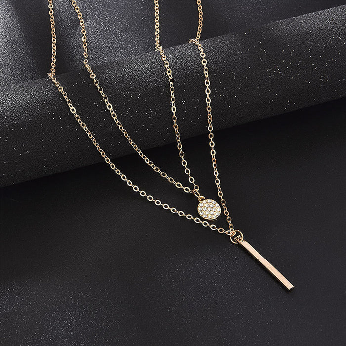 Wholesale geometric long flash diamond round double-layer necklace Diamond clavicle chain