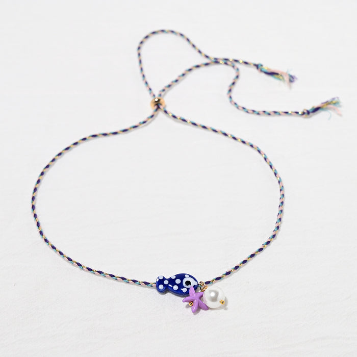 Wholesale Versatile Ceramic Ocean Small Fish Pendant Necklace with Adjustable Rope Chain Starfish Glass Pearl Pendant Jewelry