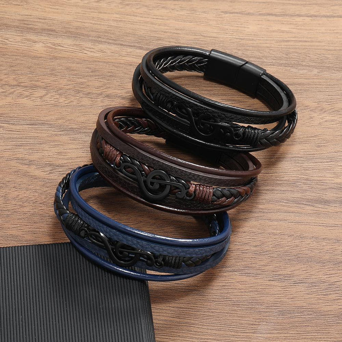 Wholesale Men's Bracelet Music Symbol Simple Leather Multi-layer Bracelet Magnetic Buckle Jewelry